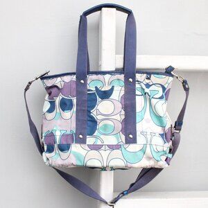 COACH Vintage Y2K Purple Blue White Signature Logo Kyra Scarf Print Tote Bag